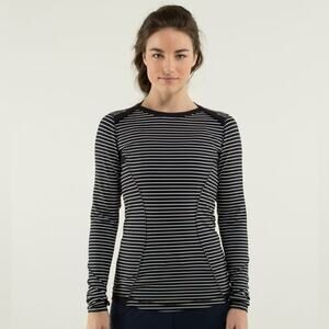 Lululemon Base Runner Long Sleeve Parallel Stripe Black White/Black Striped Top